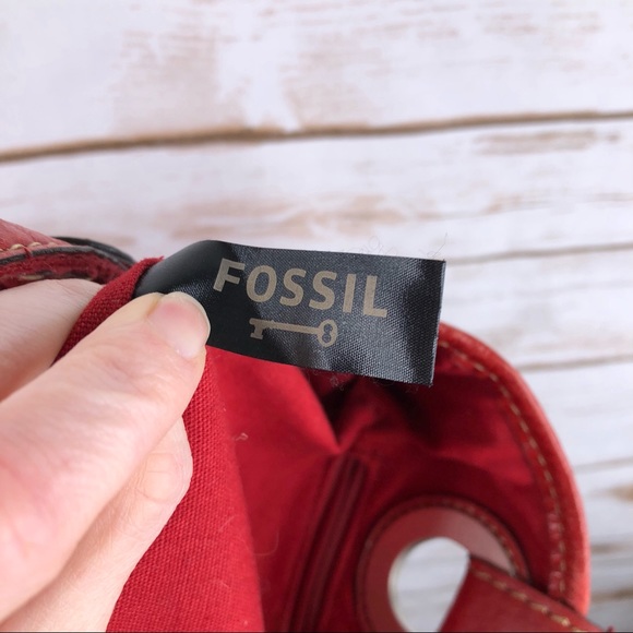 Fossil red leather hobo shoulder bag purse - Picture 6 of 8